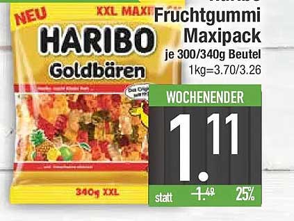 HARIBO Goldbären Fruchtgummi Maxipack je 300/340g Beutel 1kg=3.70/3.26