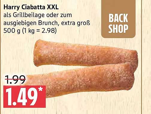 Harry Ciabatta XXL als Grillbeilage oder zum ausgiebigen Brunch, extra groß 500 g (1 kg = 2.98)