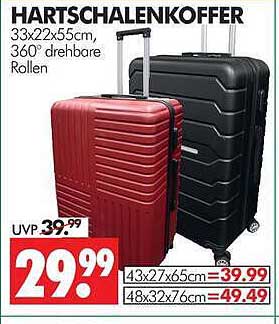HARTSCHALENKOFFER 33x22x55cm, 360° drehbare Rollen