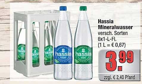 Hassia Mineralwasser versch. Sorten 6x1-L-Fl. (1 L = € 0,67)