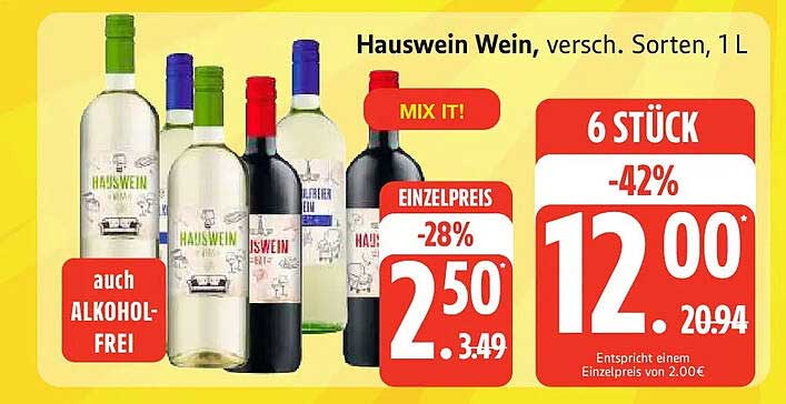Hauswein Wein, versch. Sorten, 1 L