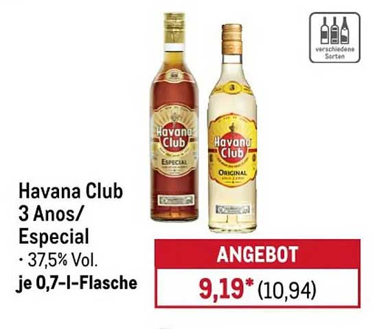 Havana Club 3 Anos/ Especial · 37,5% Vol. · je 0,7-l-Flasche