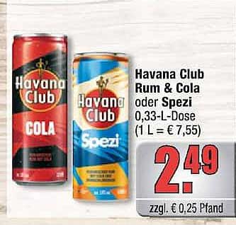 Havana Club Rum & Cola oder Spezi 0,33-L-Dose