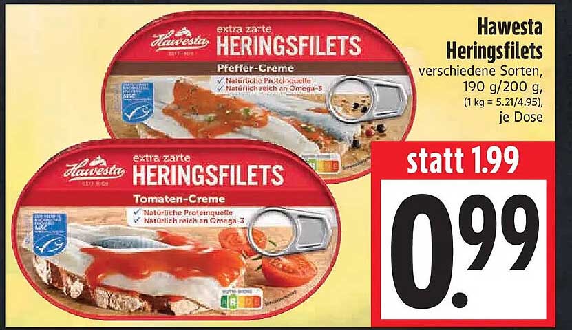 Hawesta Heringsfilets verschiedene Sorten, 190 g/200 g, je Dose