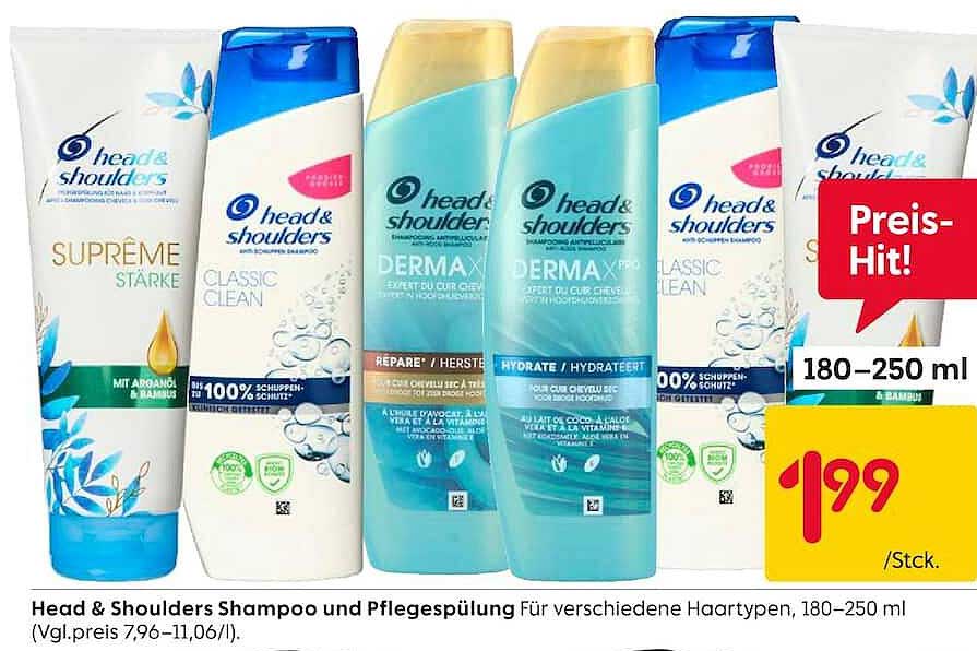 Head & Shoulders Shampoo und Pflegespülung Für verschiedene Haartypen, 180–250 ml