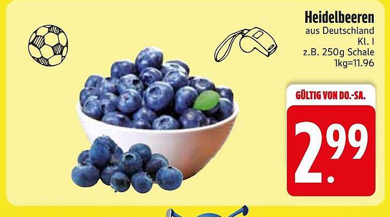 Heidelbeeren aus Deutschland Kl. I z.B. 250g Schale 1kg=11.96