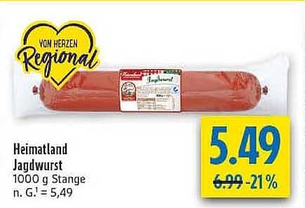 Heimatland Jagdwurst 1000 g Stange