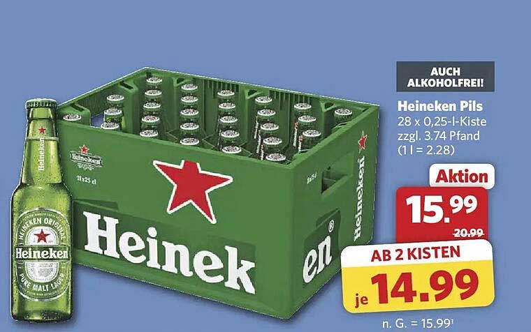 Heineken Pils 28 x 0,25-l-Kiste zzgl. 3.74 Pfand (1 l = 2.28)