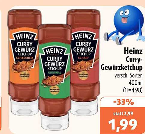 Heinz Curry-Gewürzketchup versch. Sorten 400ml (1l=4,98)