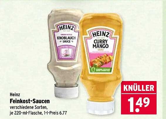 Heinz Feinkost-Saucen verschiedene Sorten, je 220-ml-Flasche, 1-l-Preis 6.77