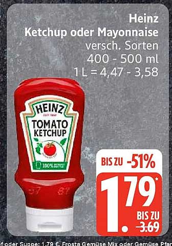 Heinz Ketchup oder Mayonnaise versch. Sorten