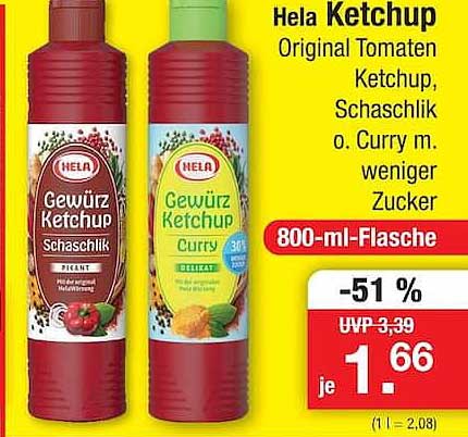Hela Ketchup Original Tomaten Ketchup, Schaschlik o. Curry m. weniger Zucker 800-ml-Flasche
