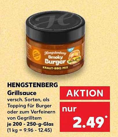 HENGSTENBERG Grillsauce versch. Sorten, als Topping für Burger oder zum Verfeinern von Gegrilltem je 200 - 250-g-Glas (1 kg = 9.96 - 12.45)
