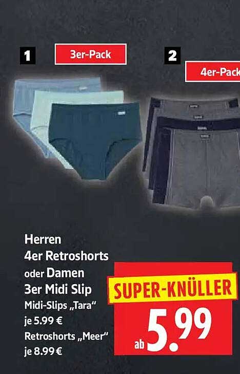 Herren 4er Retroshorts oder Damen 3er Midi Slip