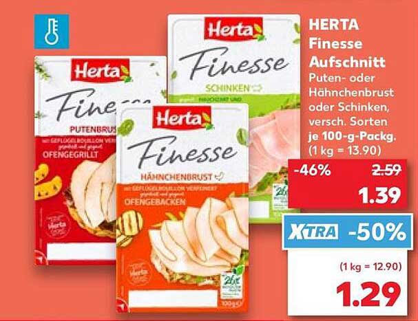 HERTA Finesse Aufschnitt Puten- oder Hähnchenbrust oder Schinken, versch. Sorten je 100-g-Packg. (1 kg = 13.90)