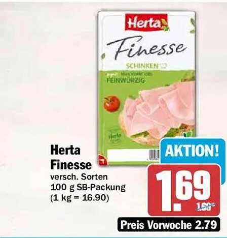 Herta Finesse versch. Sorten 100 g SB-Packung (1 kg = 16.90)