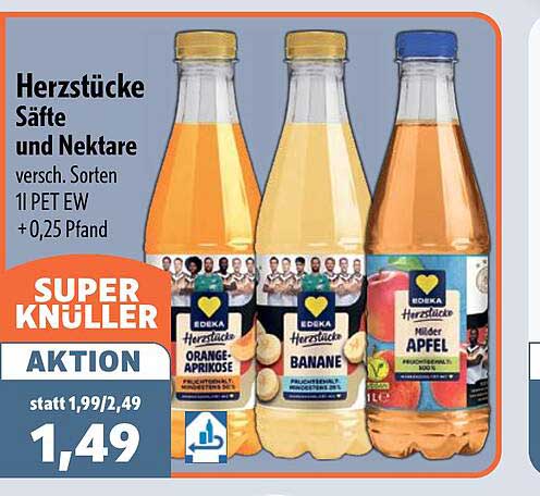 Herzstücke Säfte und Nektare versch. Sorten 1 l PET EW + 0,25 Pfand