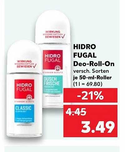 HIDRO FUGAL Deo-Roll-On versch. Sorten je 50-ml-Roller (1 l = 69.80)