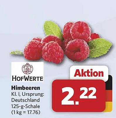 Himbeeren Kl. I, Ursprung: Deutschland 125-g-Schale (1 kg = 17.76)