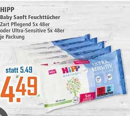 HIPP Baby Sanft Feuchttücher Zart Pflegend 5x 48er oder Ultra-Sensitive 5x 48er je Packung