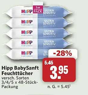 Hipp BabySanft Feuchttücher verschied. Sorten 3/4 x 48-Stück-Packung