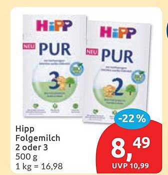 Hipp Folgemilch 2 oder 3 500 g 1 kg = 16,98