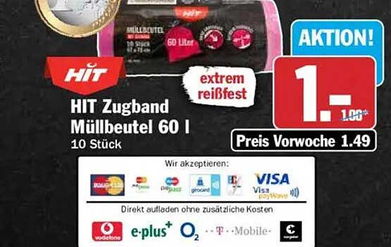 HIT Zugband Müllbeutel 60 l 10 Stück