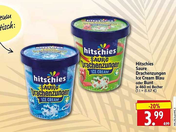 Hitschies Saure Drachenzungen Ice Cream Blau oder Bunt je 460 ml Becher