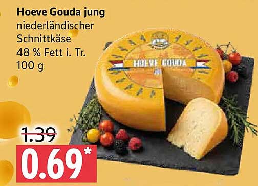 Hoeve Gouda jung niederländischer Schnittkäse 48 % Fett i. Tr. 100 g