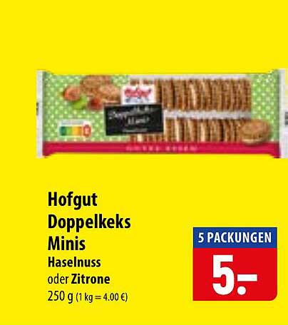Hofgut Doppelkeks Minis Haselnuss oder Zitrone 250 g (1 kg = 4.00 €)