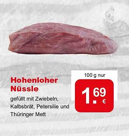 Hohenloher Nüssle gefüllt mit Zwiebeln, Kalbsbrät, Petersilie und Thüringer Mett