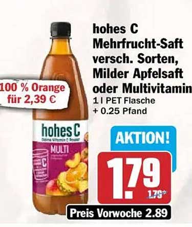 hohes C Mehrfrucht-Saft versch. Sorten, Milder Apfelsaft oder Multivitamin