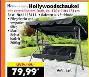 Hollywoodschaukel mit verstellbarem Dach, ca. 170 x 110 x 151 cm