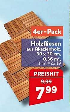 Holzfliesen aus Akazienholz, 30 x 30 cm, 0,36 m², 1 m² = 22,19