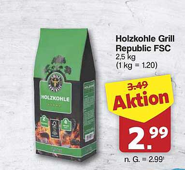 Holzkohle Grill Republic FSC 2,5 kg (1 kg = 1.20)