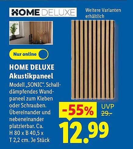 HOME DELUXE Akustikpaneel Modell „SONIC“ Schall-dämpfendes Wandpanel zum Kleben oder Schrauben. Übereinander und nebeneinander platzierbar. Ca. H 80 x B 40,5 x T 2,2 cm. Je Stück