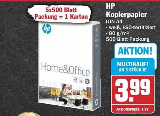 HP Kopierpapier DIN A4 - weiß, FSC-zertifiziert - 80 g/m² - 500 Blatt Packung
