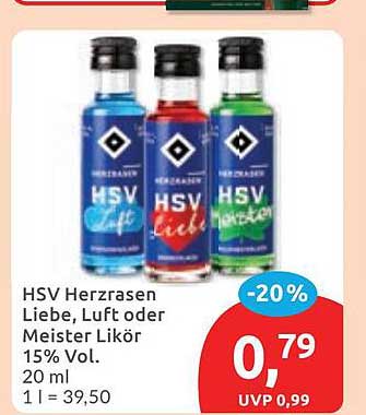 HSV Herzrasen Liebe, Luft oder Meister Likör 15% Vol. 20 ml 1 l = 39,50