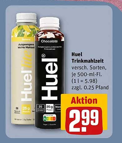 Huel Trinkmahlzeit versch. Sorten, je 500-ml-Fl. (1 l = 5.98) zzgl. 0.25 Pfand