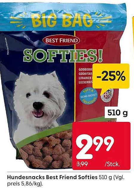 Hundesnacks Best Friend Softies 510 g (Vgl. preis 5,86/kg).