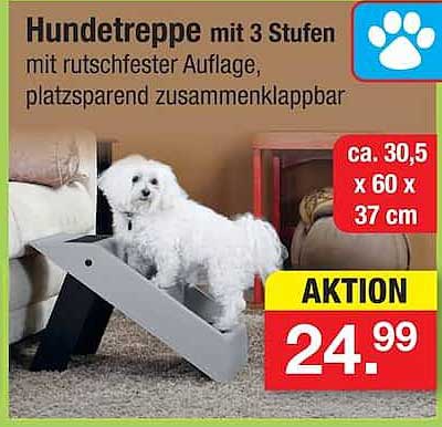 Hundetreppe mit 3 Stufen mit rutschfester Auflage, platzsparend zusammenklappbar
