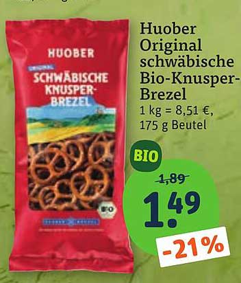 Huober Original schwäbische Bio-Knusper-Brezel 1 kg = 8,51 €, 175 g Beutel