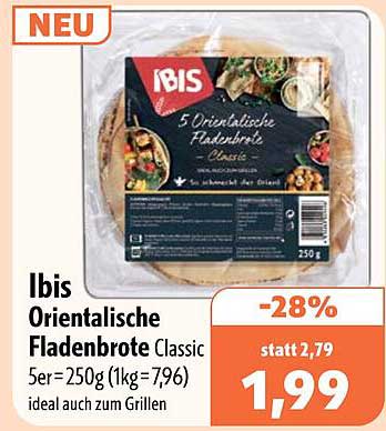 Ibis Orientalische Fladenbrote Classic 5er=250g (1kg=7,96) ideal auch zum Grillen