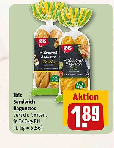 Ibis Sandwich Baguettes versch. Sorten, je 340-g-Btl. (1 kg = 5.56)
