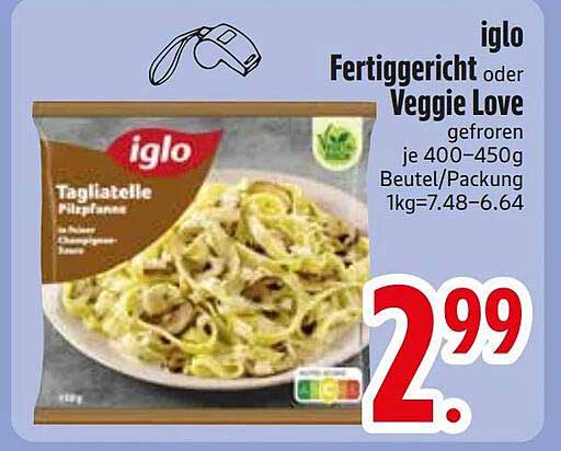 iglo Fertiggericht oder Veggie Love gefroren je 400–450g Beutel/Packung 1kg=7.48–6.64