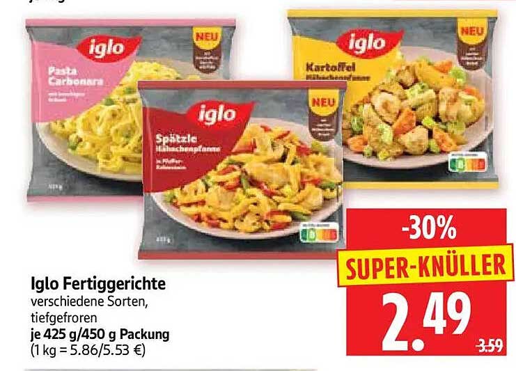 Iglo Fertiggerichte verschiedene Sorten, tiefgefroren je 425 g/450 g Packung