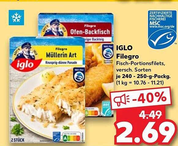IGLO Filegro Fisch-Portionsfilets, versch. Sorten je 240 - 250-g-Packg.