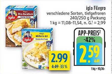 iglo Filegro verschiedene Sorten, tiefgefroren 240/250 g Packung