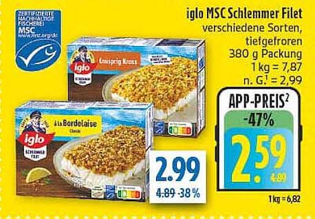 iglo MSC Schlemmer Filet verschiedene Sorten, tiefgefroren 380 g Packung