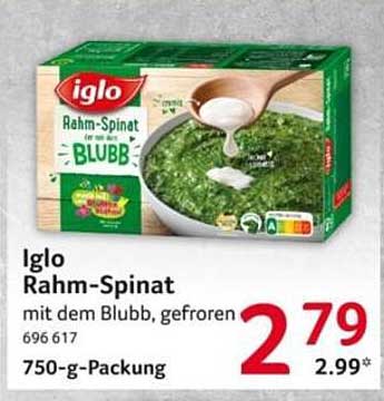 Iglo Rahm-Spinat mit dem Blubb, gefroren 750-g-Packung